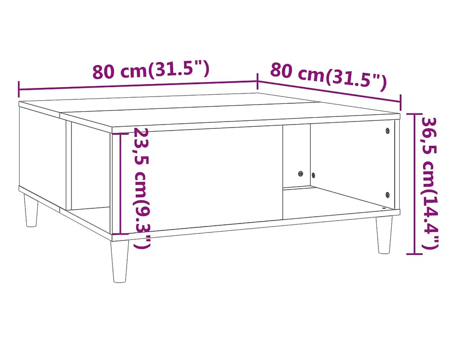 Mesa de centro madera contrachapada gris Sonoma 80x80x36,5 cm