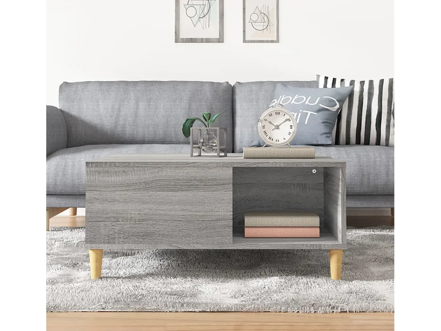 Mesa de centro madera contrachapada gris Sonoma 80x80x36,5 cm