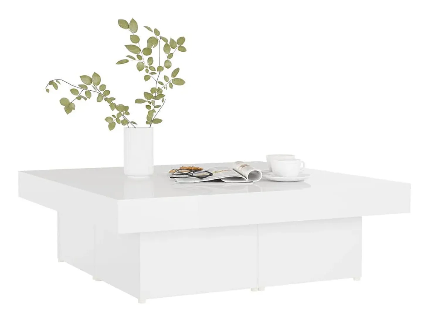 Mesa de centro madera contrachapada blanco brillante 90x90x28cm