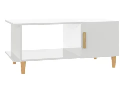 Mesa de centro madera contrachapada blanco brillo 90x50x40 cm