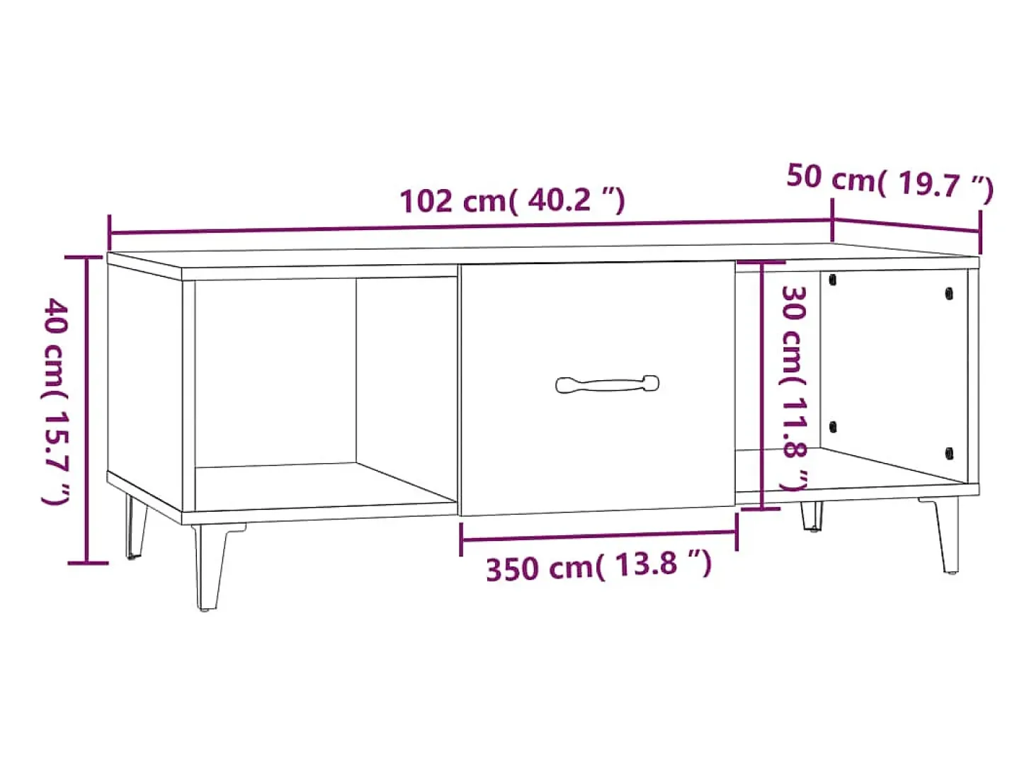 Mesa de centro madera contrachapada negro 102x50x40 cm
