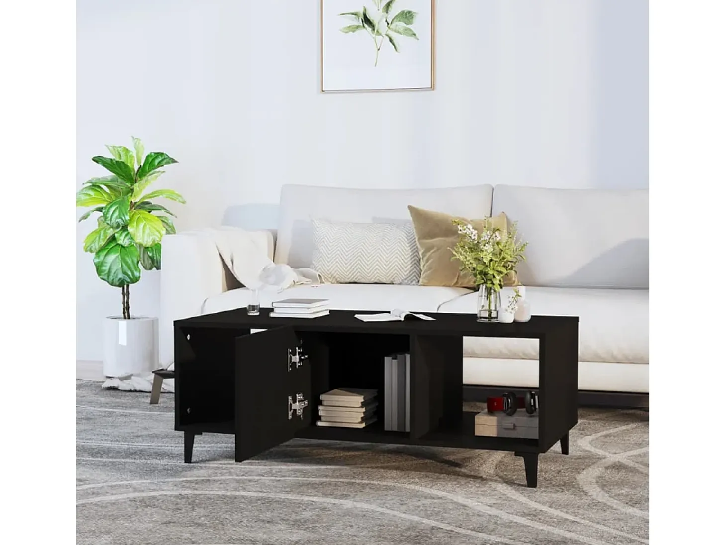 Mesa de centro madera contrachapada negro 102x50x40 cm