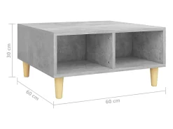 Mesa de centro madera contrachapada gris hormigón 60x60x30 cm