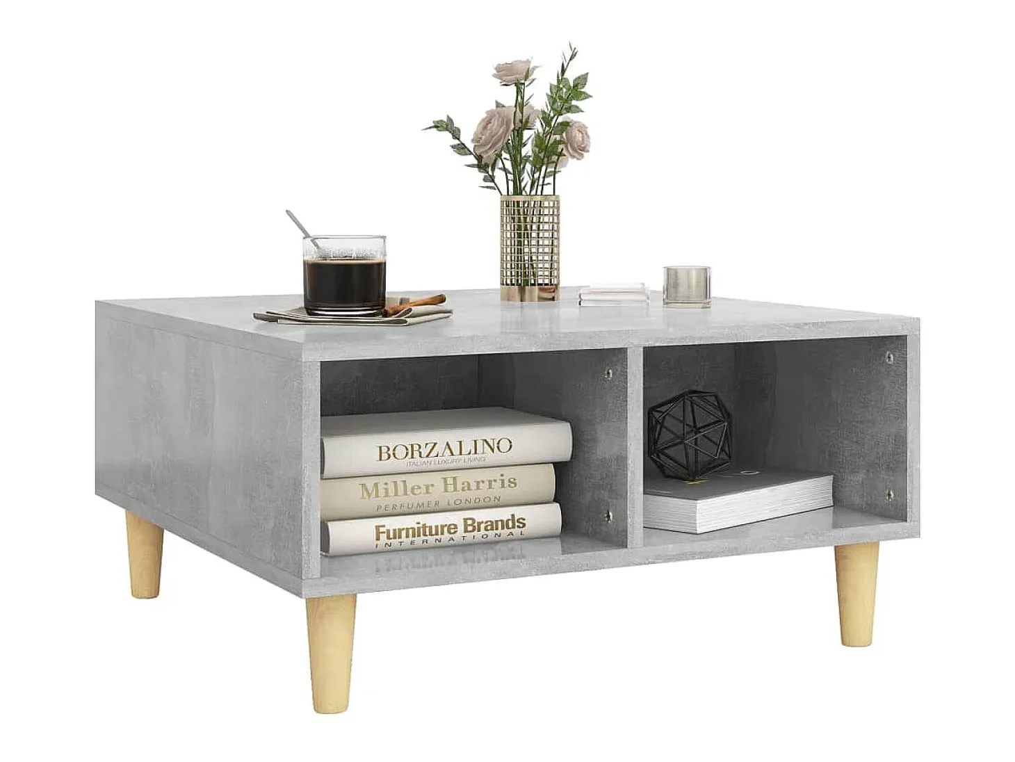 Mesa de centro madera contrachapada gris hormigón 60x60x30 cm