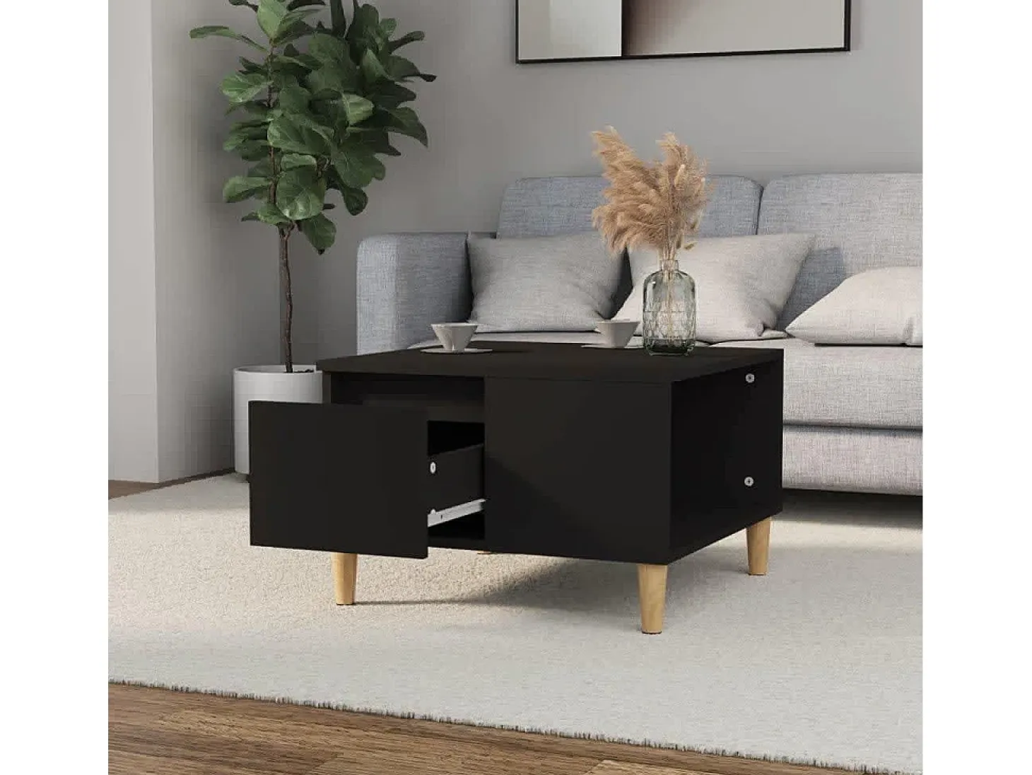Mesa de centro madera contrachapada negro 55x55x36,5 cm