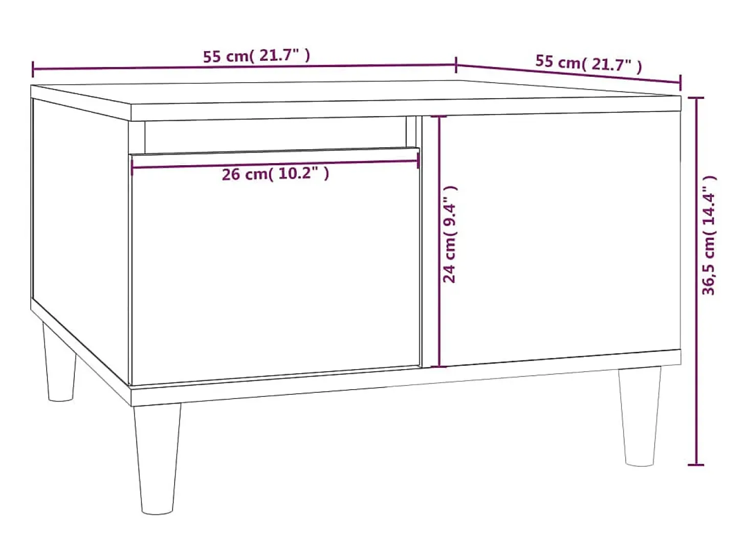 Mesa de centro madera contrachapada negro 55x55x36,5 cm
