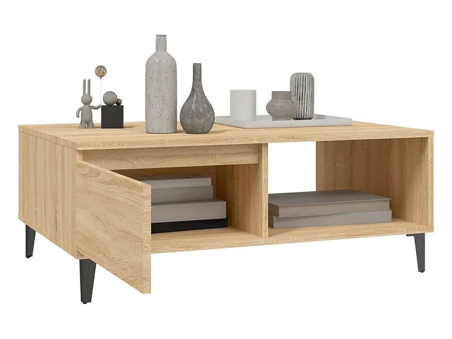 Mesa de centro madera contrachapada color roble 90x60x35 cm