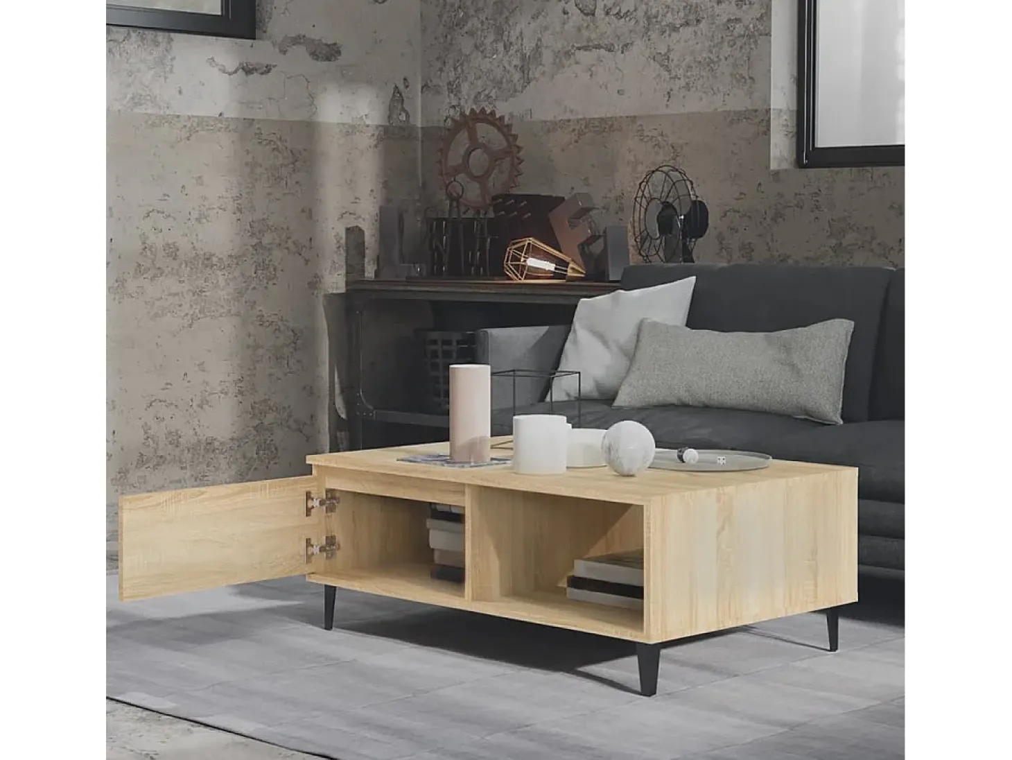 Mesa de centro madera contrachapada color roble 90x60x35 cm