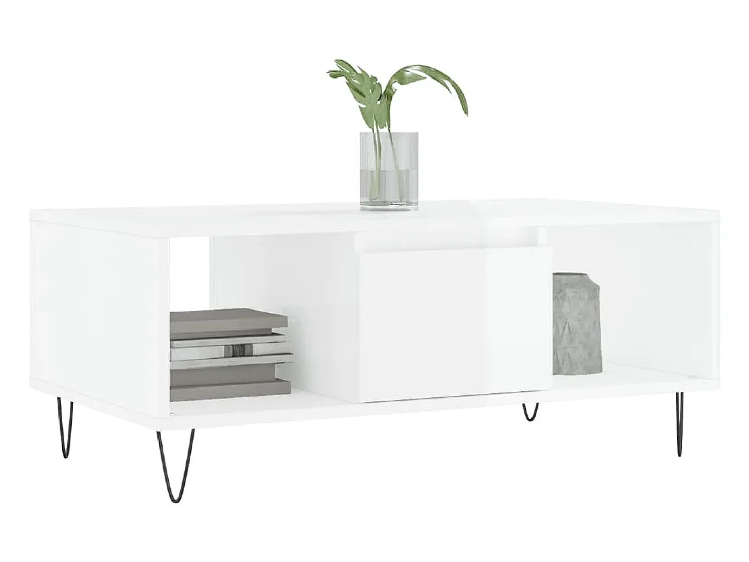 Mesa de centro madera contrachapada blanco brillo 90x50x36,5 cm