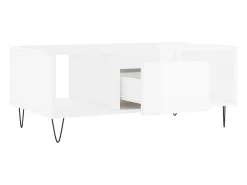 Mesa de centro madera contrachapada blanco brillo 90x50x36,5 cm