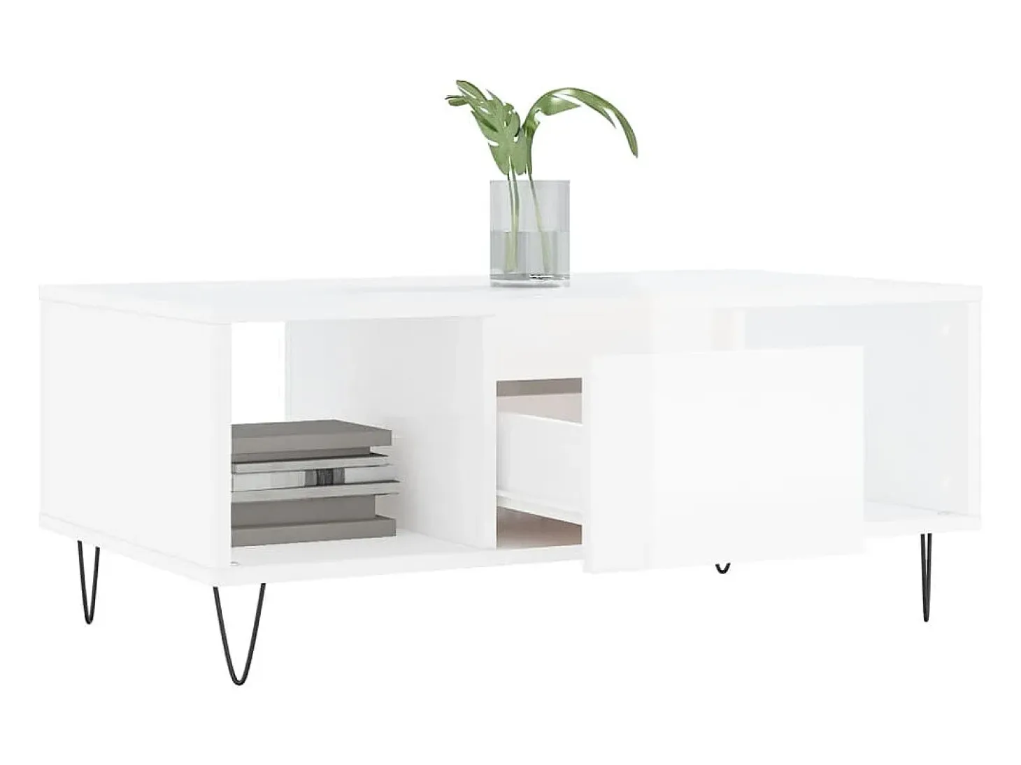Mesa de centro madera contrachapada blanco brillo 90x50x36,5 cm