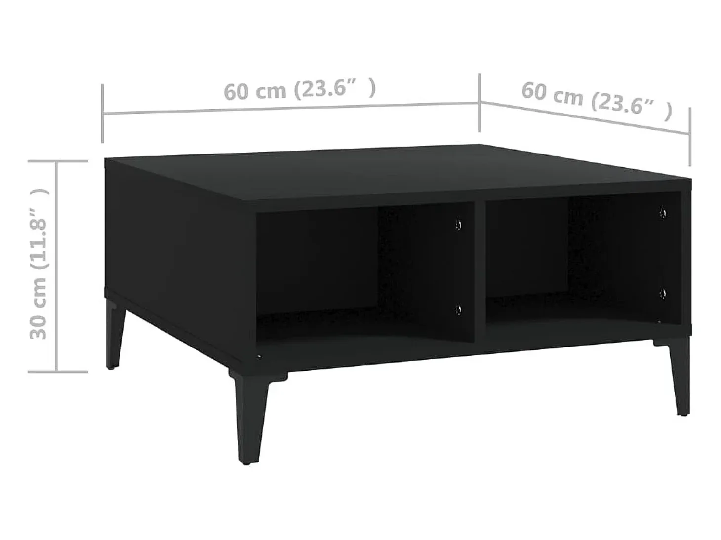 Mesa de centro madera contrachapada negro 60x60x30 cm