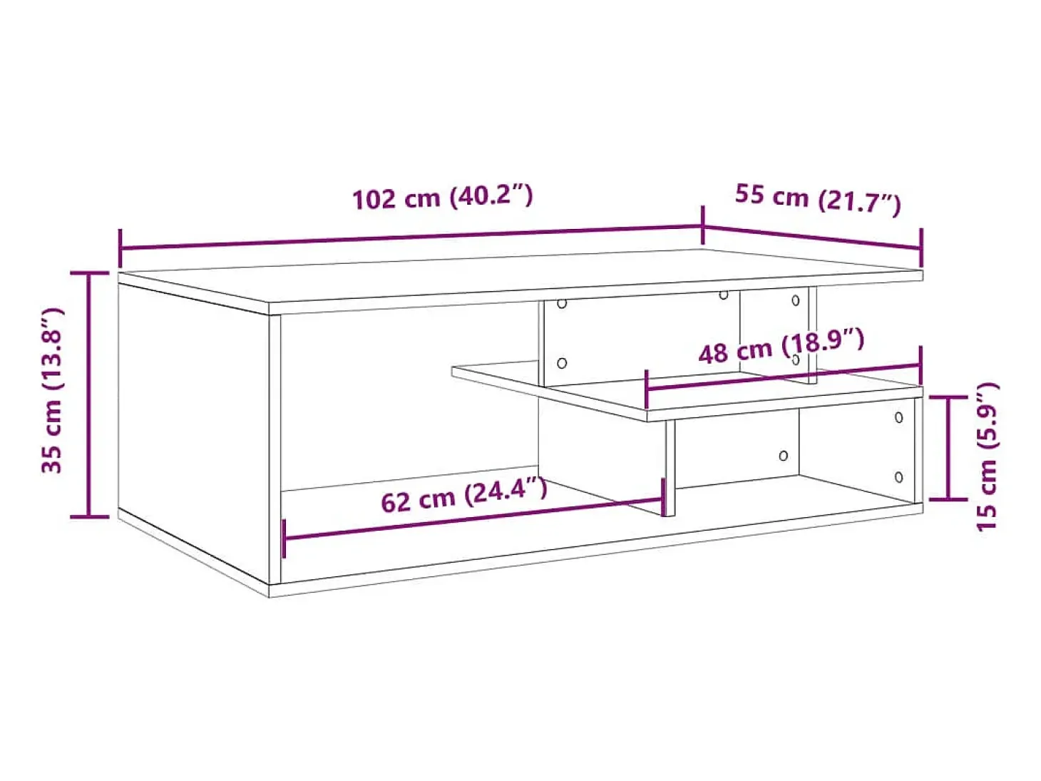Mesa de centro madera de ingeniería gris hormigón 102x55x35 cm