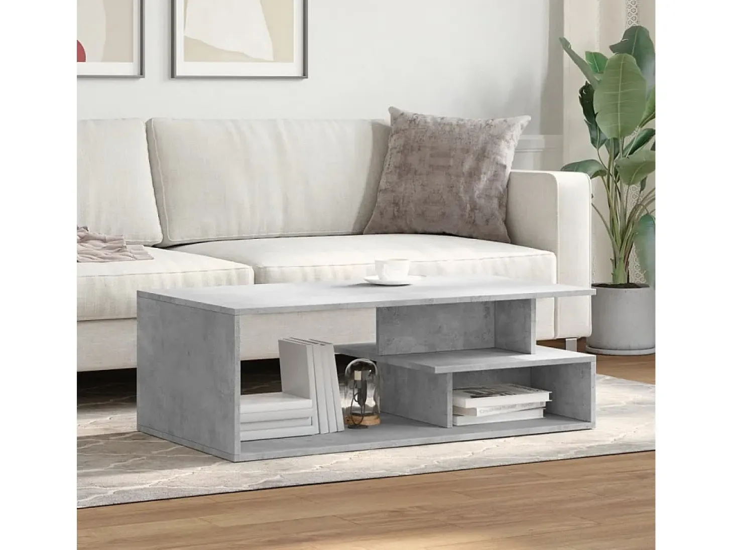 Mesa de centro madera de ingeniería gris hormigón 102x55x35 cm