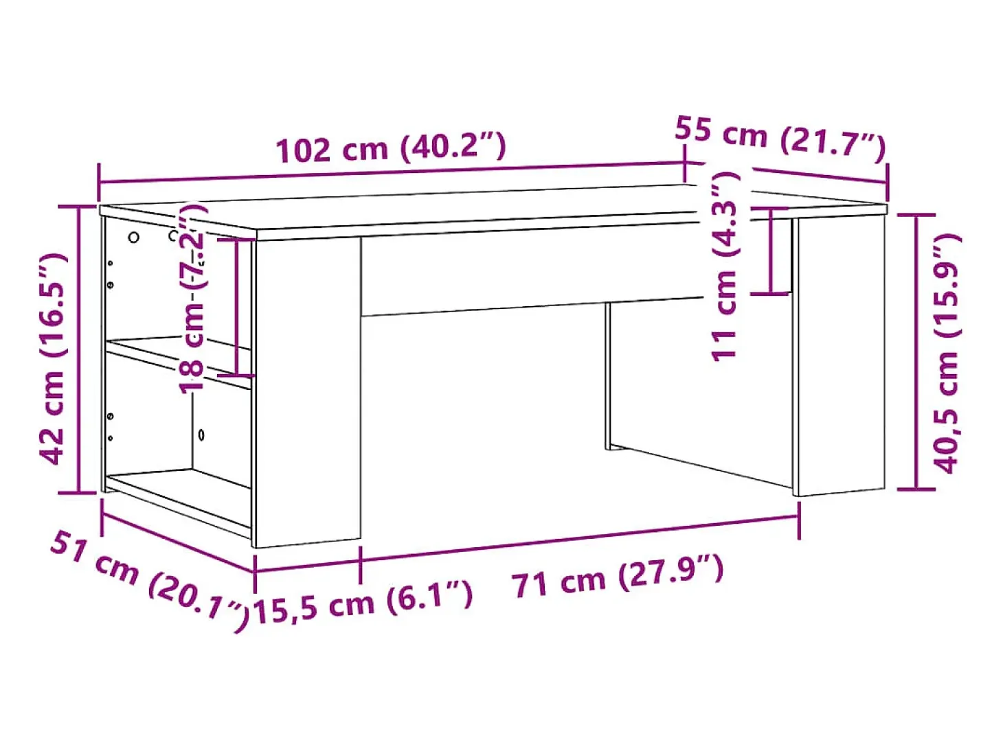 Mesa de centro madera de ingeniería roble Sonoma 102x55x42 cm