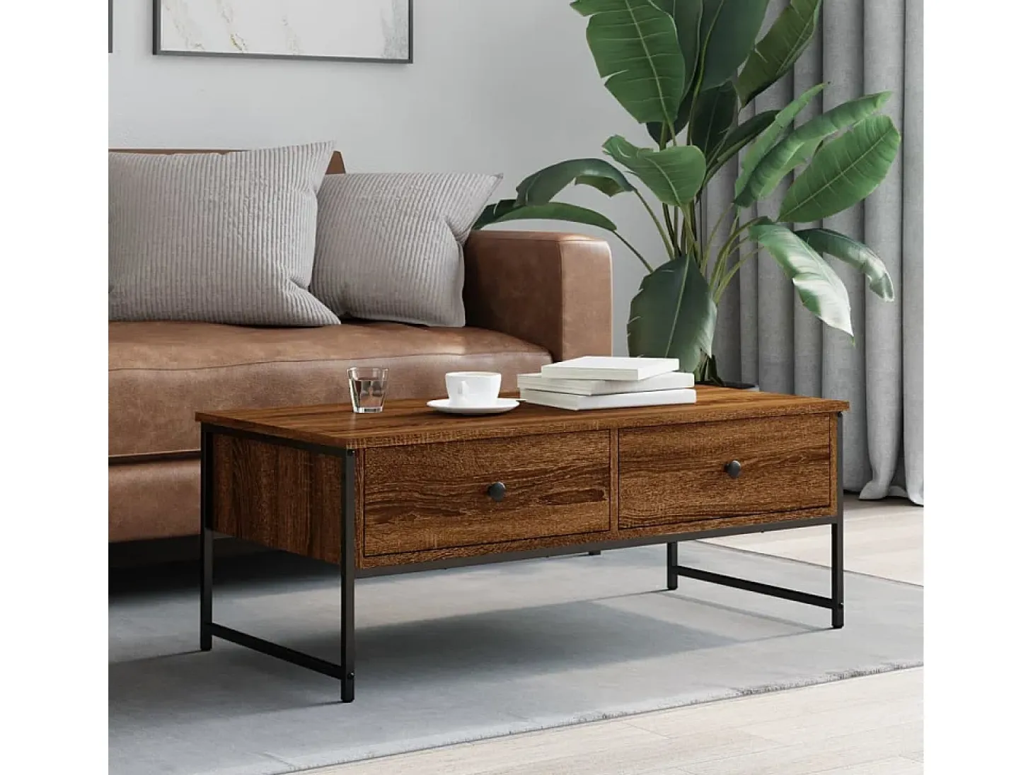 Mesa de centro madera de ingeniería marrón roble 101x49x39,5 cm