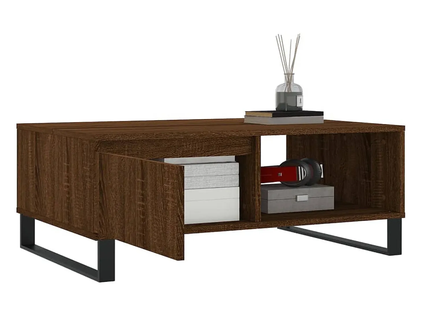 Mesa de centro madera de ingeniería roble marrón 90x60x35 cm