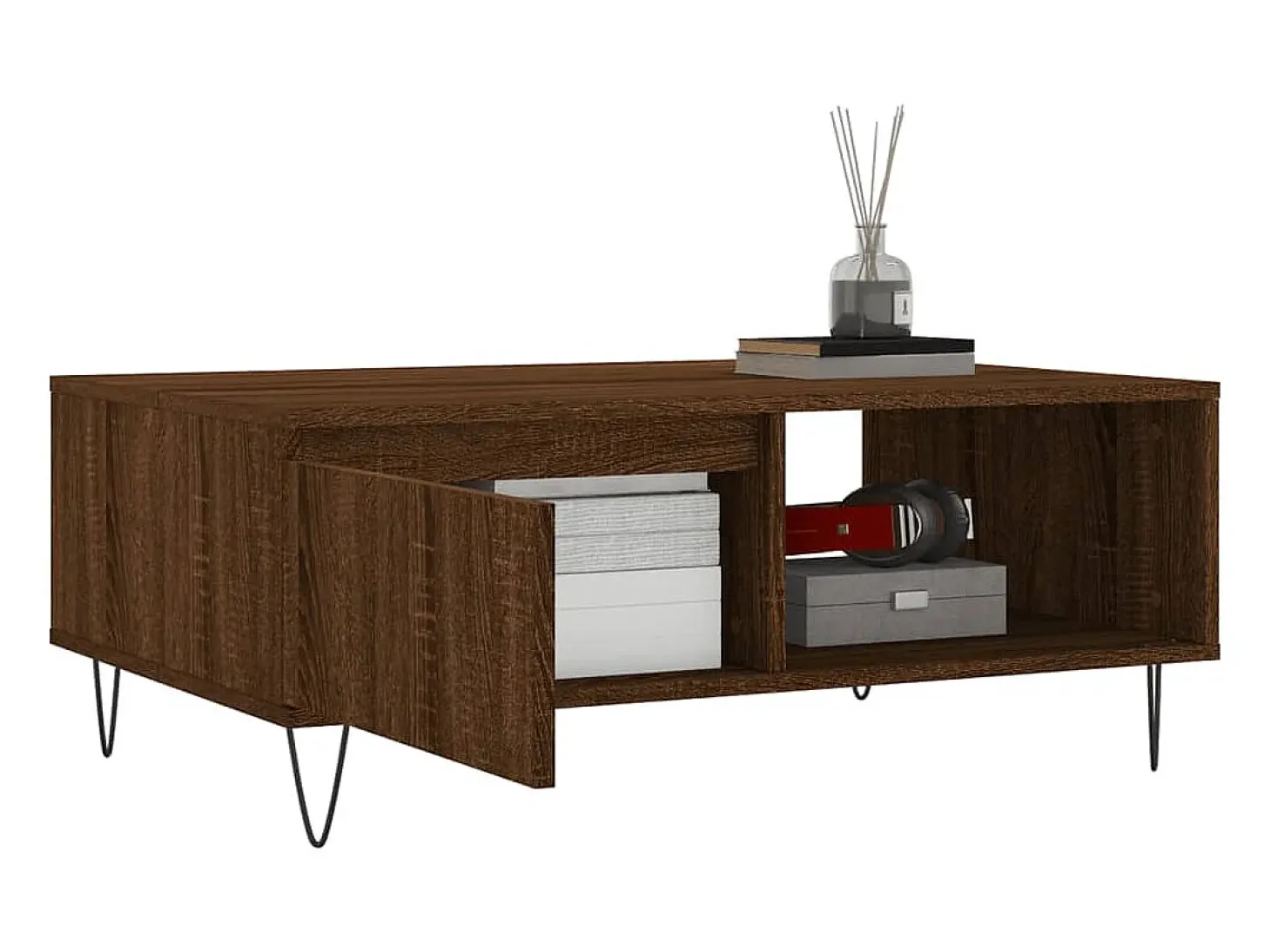 Mesa de centro madera de ingeniería roble marrón 90x60x35 cm