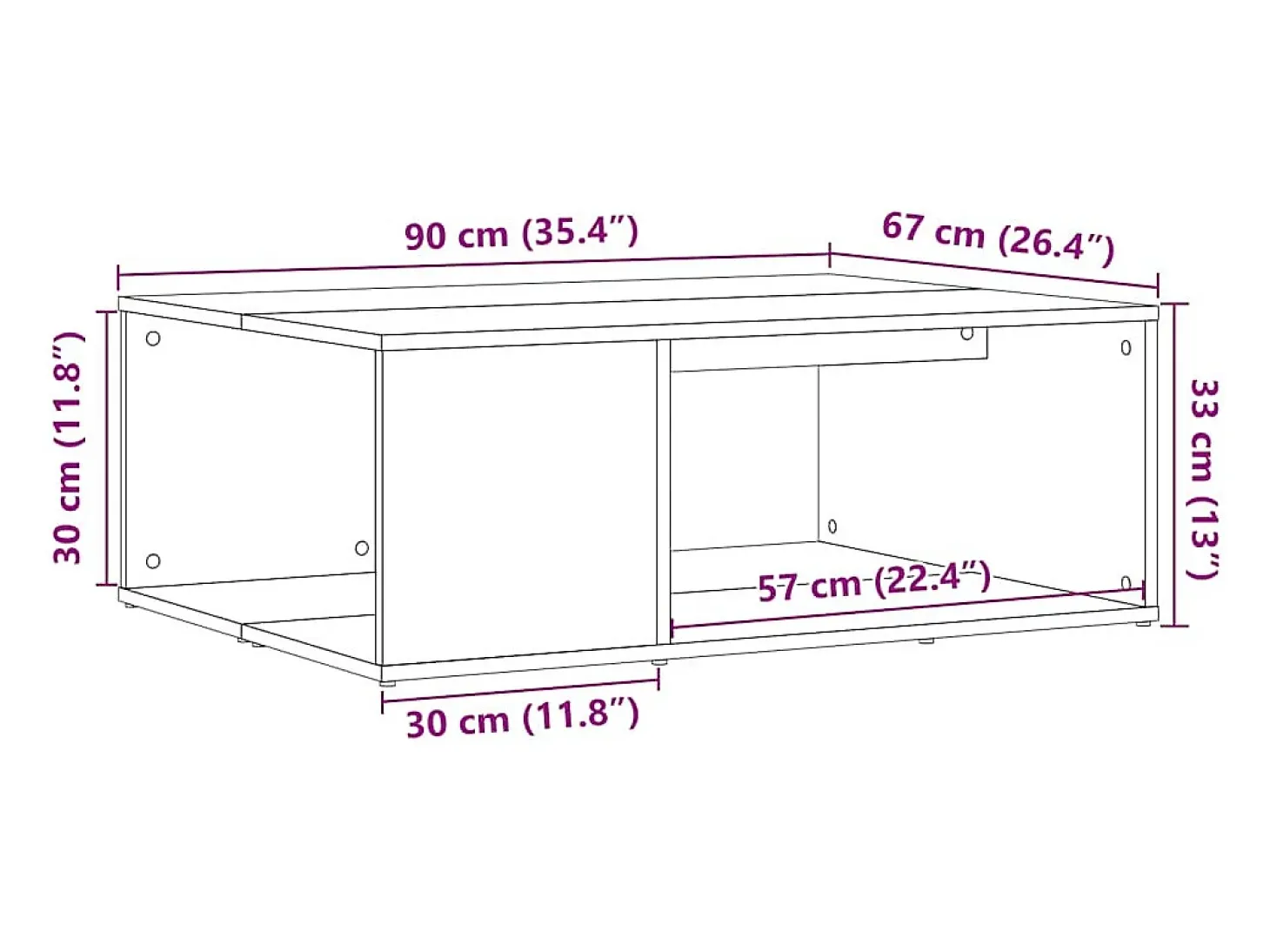 Mesa de centro madera de ingeniería roble artisan 90x67x33 cm