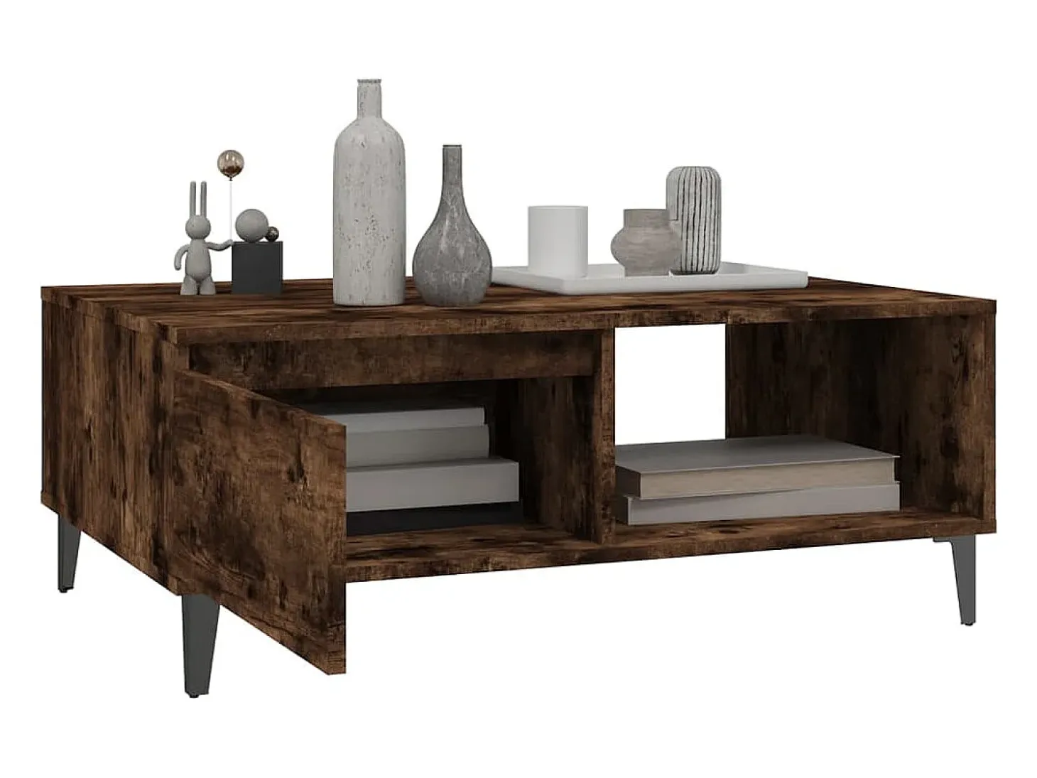 Mesa de centro madera de ingeniería roble ahumado 90x60x35 cm
