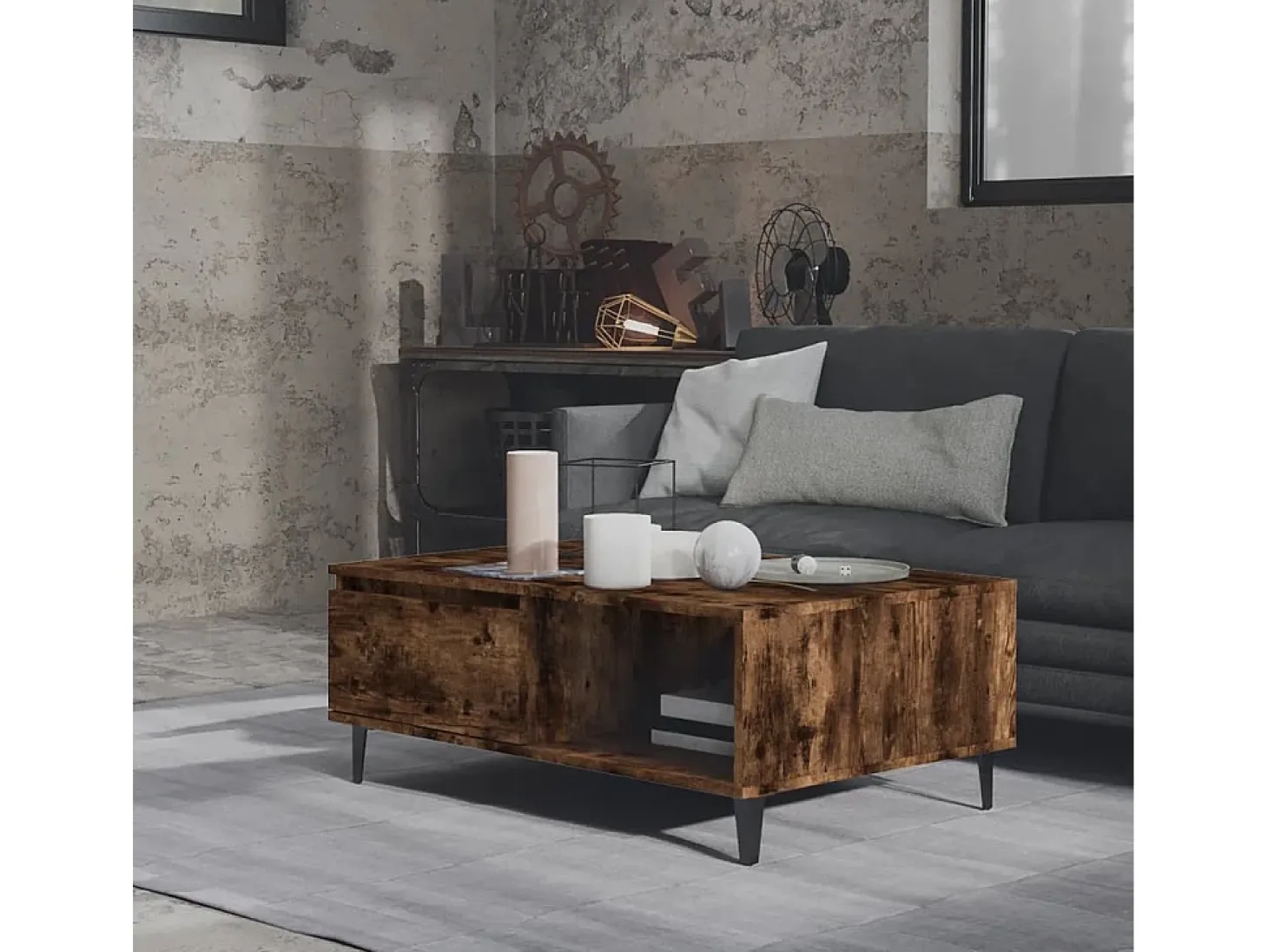 Mesa de centro madera de ingeniería roble ahumado 90x60x35 cm