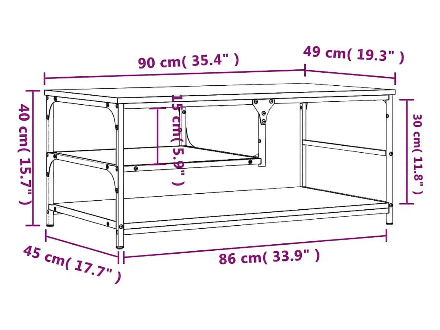 Mesa de centro madera de ingeniería roble marrón 90x49x40 cm