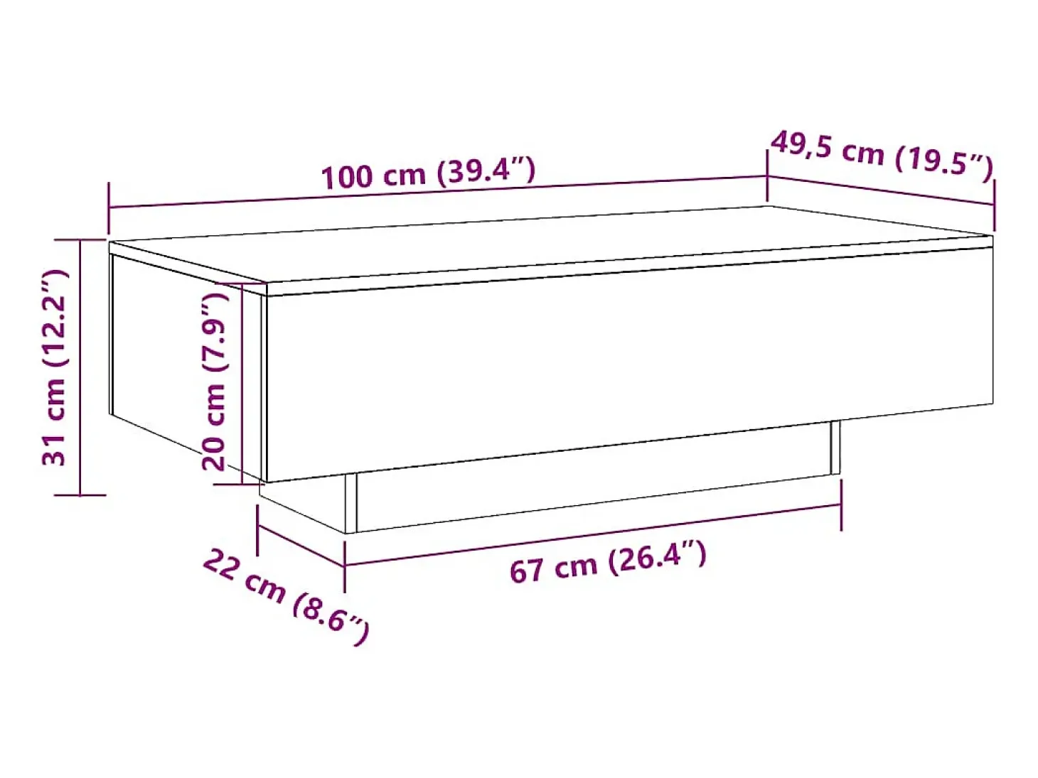 Mesa de centro madera de ingeniería gris hormigón 100x49,5x31cm