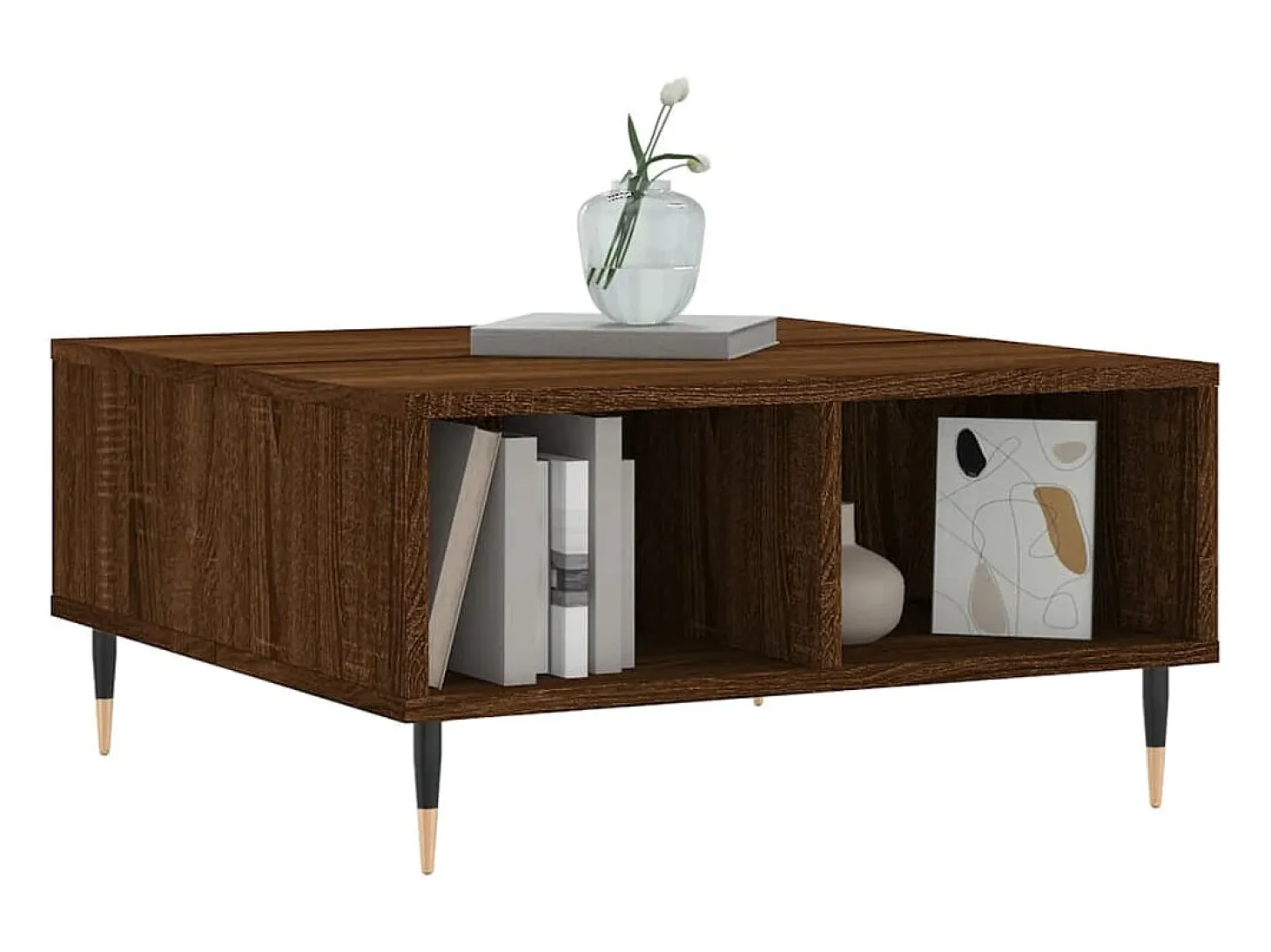 Mesa de centro madera de ingeniería roble marrón 60x60x30 cm