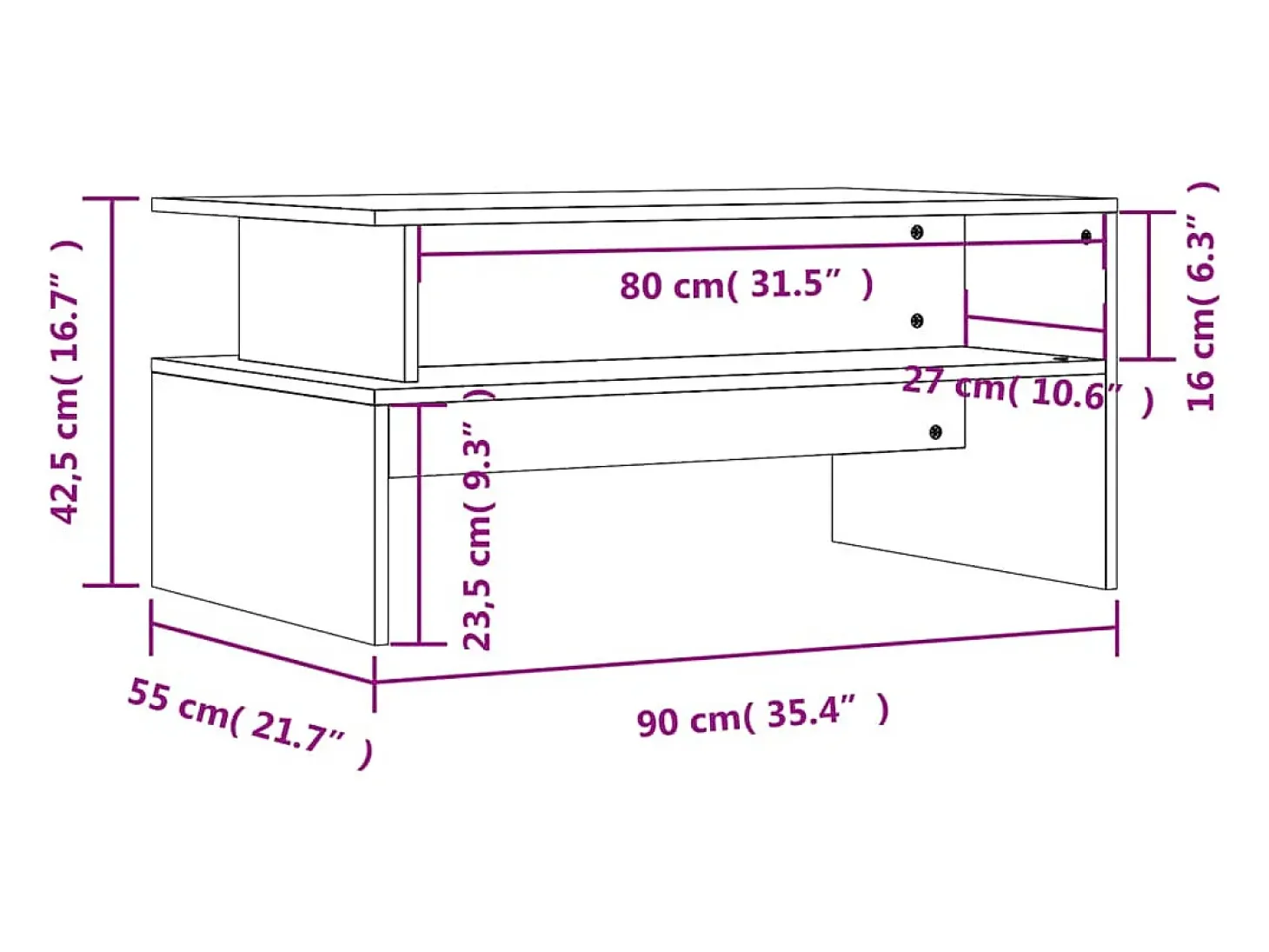 Mesa de centro madera de ingeniería gris hormigón 90x55x42,5 cm