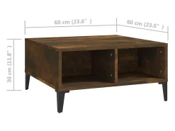 Mesa de centro madera de ingeniería roble ahumado 60x60x30 cm