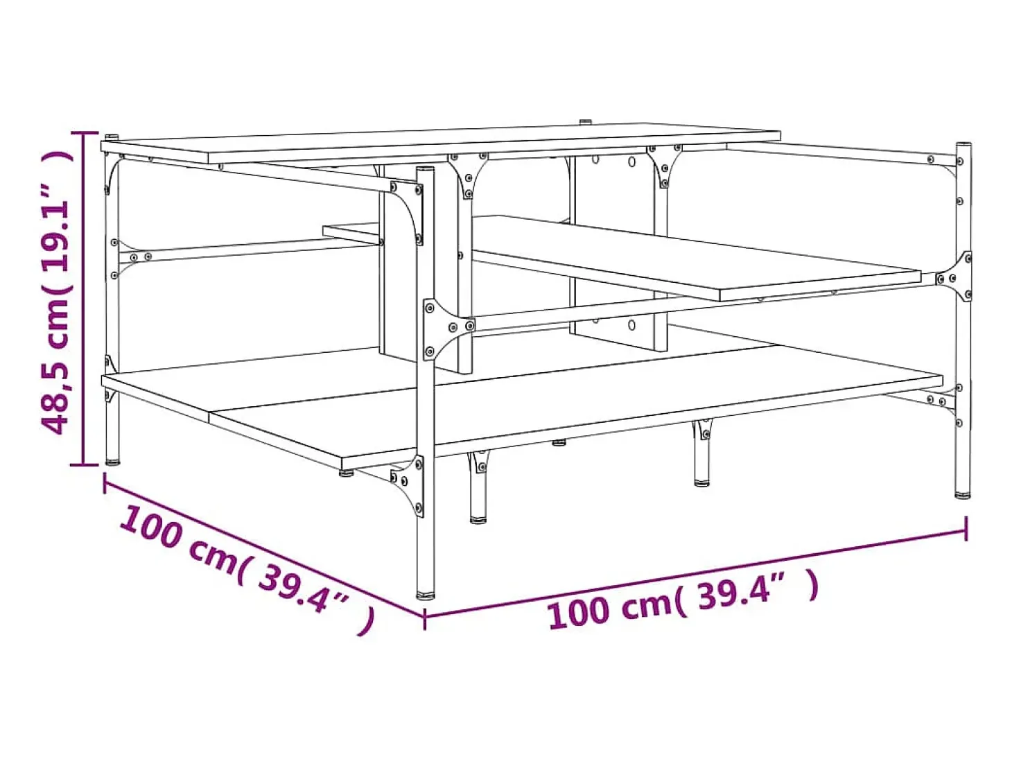 Mesa de centro madera de ingeniería negro 100x100x48,5 cm