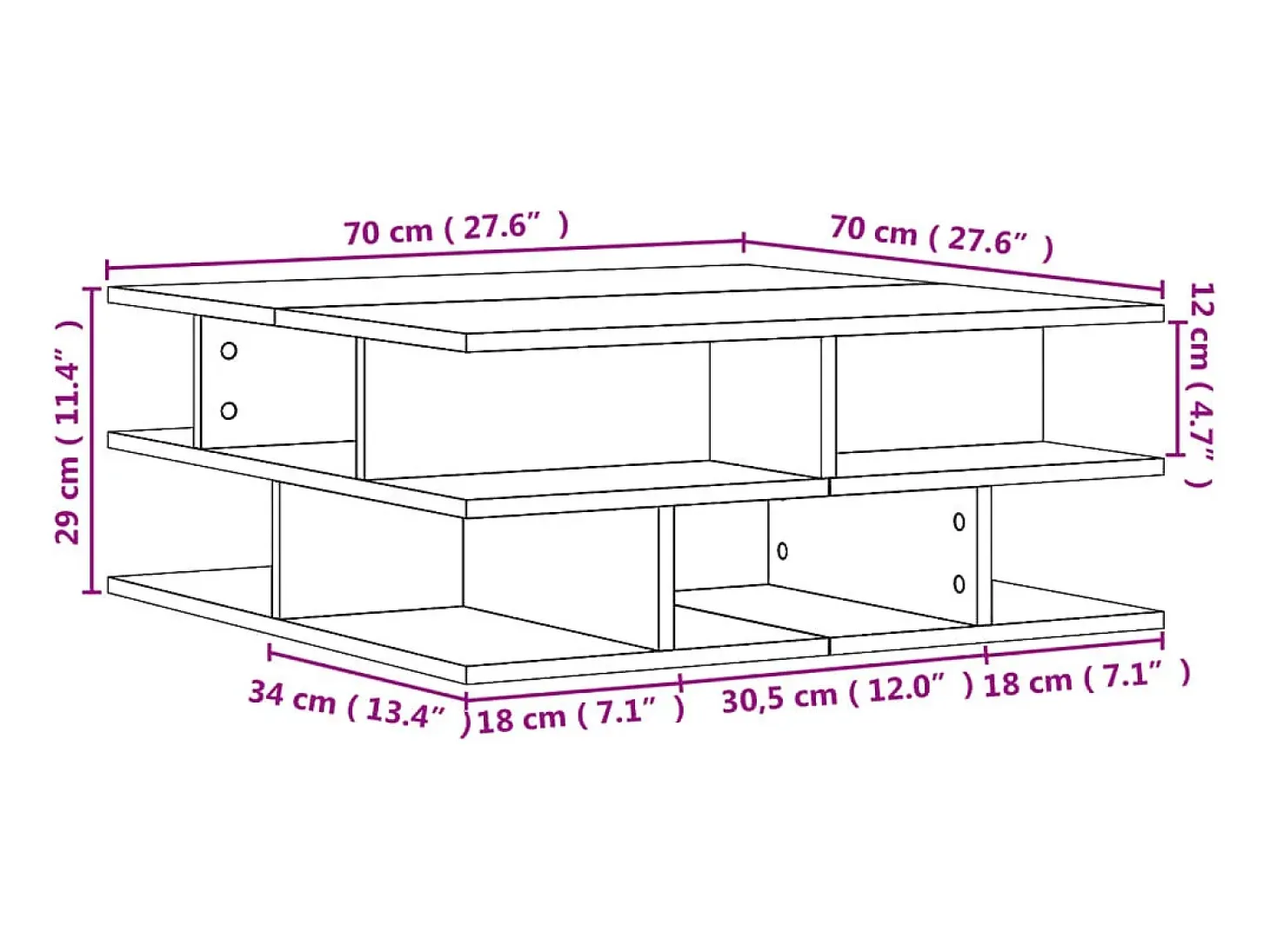 Mesa de centro madera de ingeniería roble marrón 70x70x29 cm