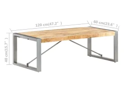 Mesa de centro madera de mango rugosa 120x60x40 cm