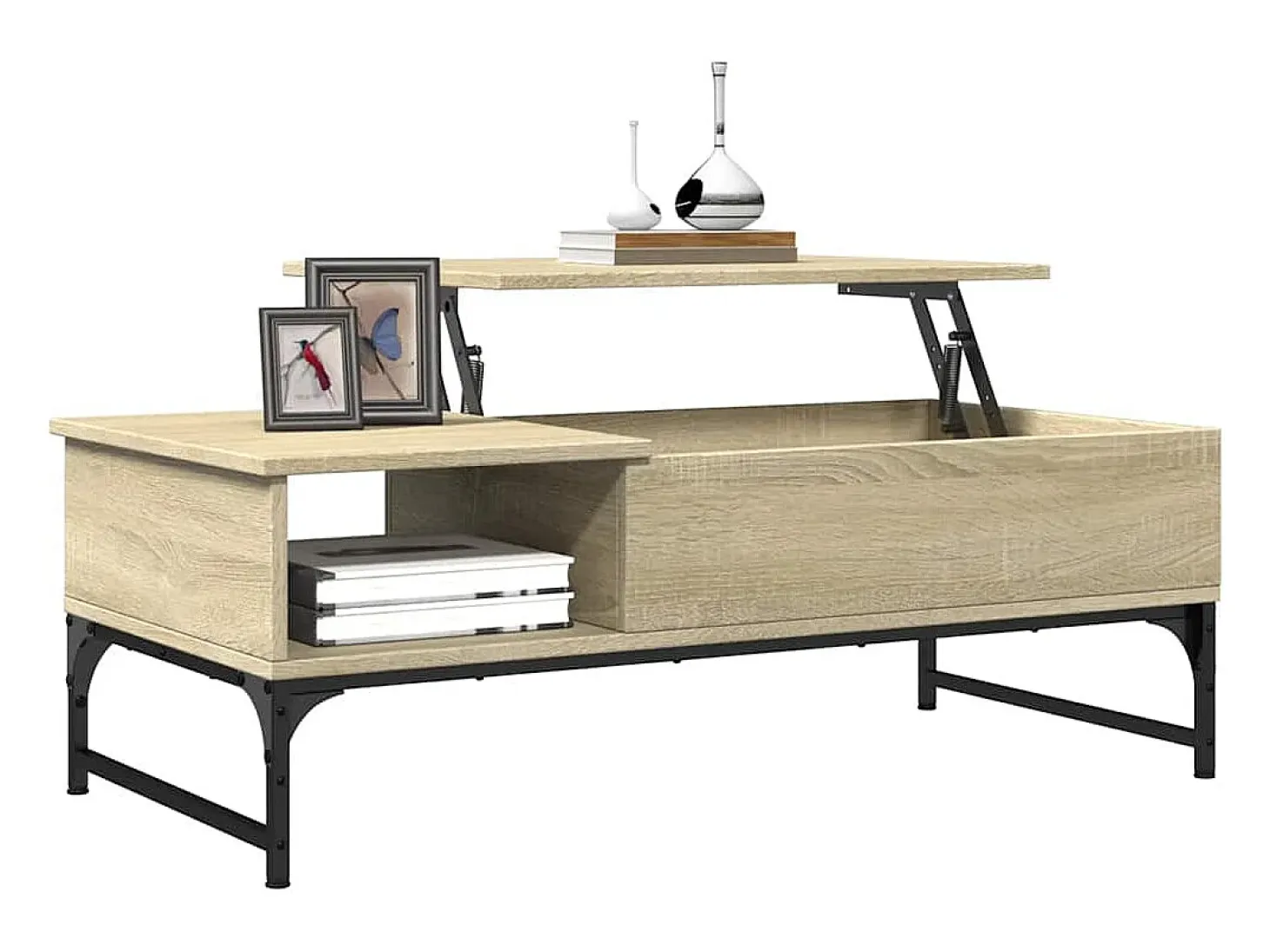 Mesa de centro madera ingeniería metal roble Sonoma 100x50x35cm