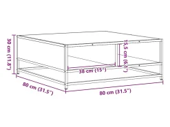 Mesa de centro madera ingeniería metal roble ahumado 80x80x30cm