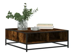 Mesa de centro madera ingeniería metal roble ahumado 80x80x30cm