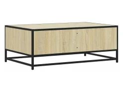 Mesa de centro madera ingeniería metal roble Sonoma 90x57x35 cm