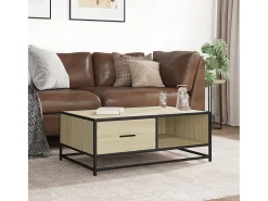 Mesa de centro madera ingeniería metal roble Sonoma 90x57x35 cm