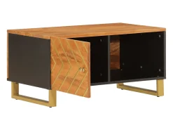 Mesa de centro madera maciza de mango negro marrón 80x50x40 cm