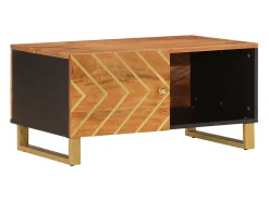 Mesa de centro madera maciza de mango negro marrón 80x50x40 cm
