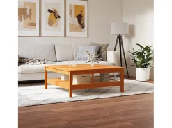 Mesa de centro madera maciza de pino marrón cera 100x100x40 cm