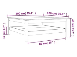 Mesa de centro madera maciza de pino marrón cera 100x100x40 cm