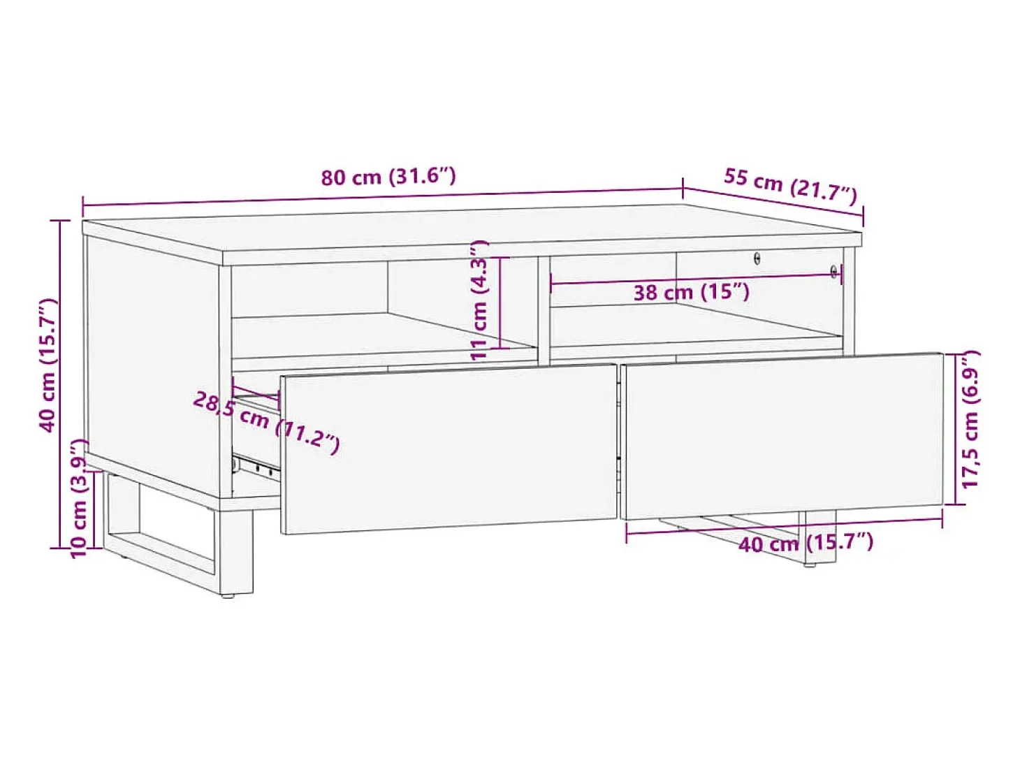 Mesa de centro madera maciza mango marrón 80x55x40 cm