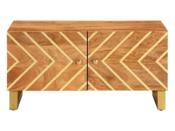 Mesa de centro madera maciza de mango negro marrón 80x50x40 cm