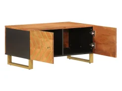 Mesa de centro madera maciza de mango negro marrón 80x50x40 cm