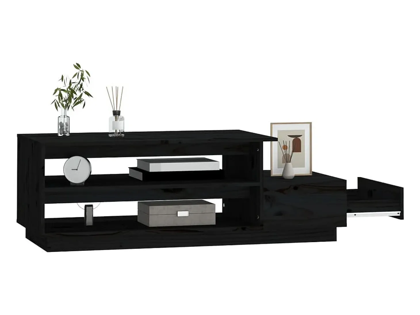 Mesa de centro madera maciza de pino negro 120x50x40,5 cm