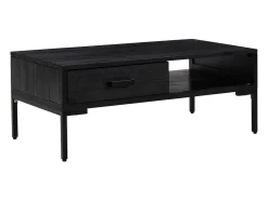 Mesa de centro madera maciza pino reciclada negro 90x50x35 cm