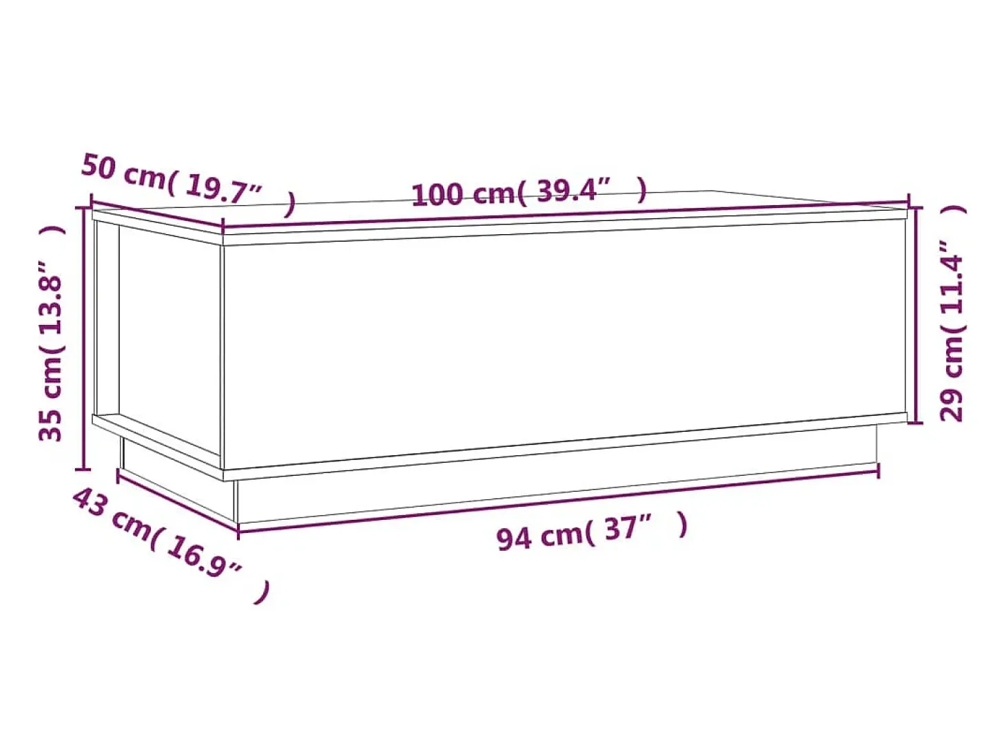 Mesa de centro madera maciza de pino marrón miel 100x50x35 cm