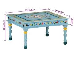 Mesa de centro madera maciza de mango turquesa pintada a mano