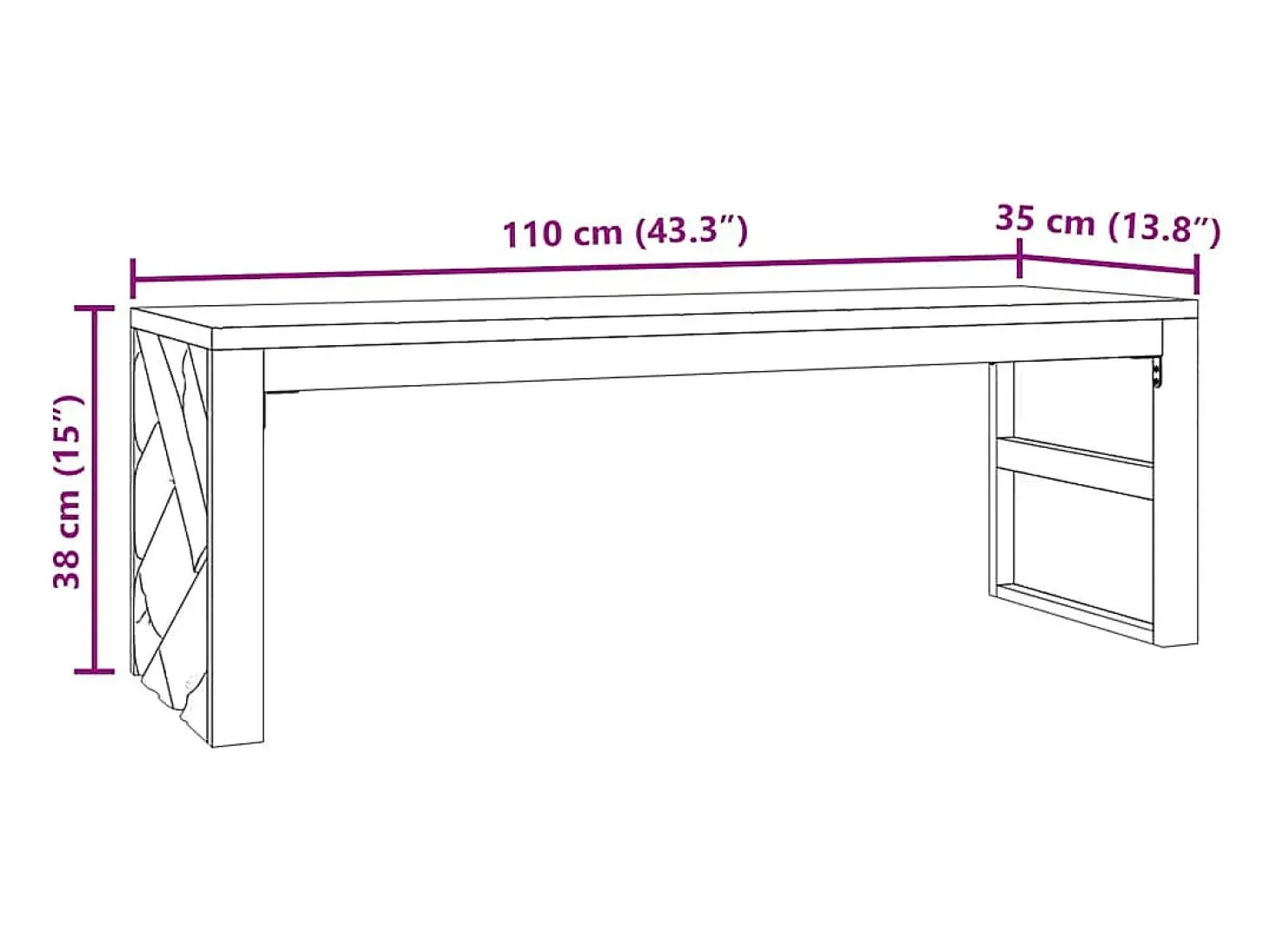 Mesa de centro madera maciza de teca 110x35x38 cm